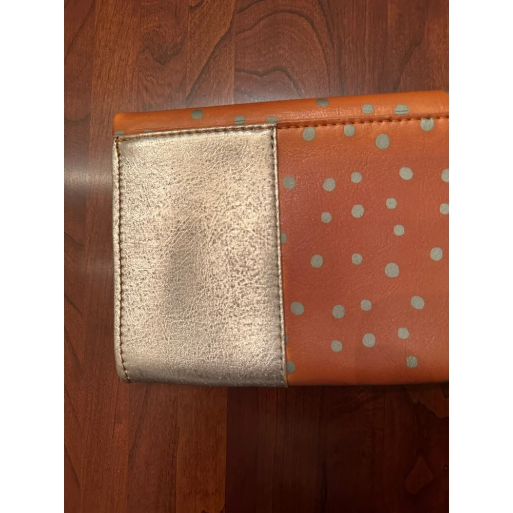 Faux Leather Polka Dotted and Silver Wristlet